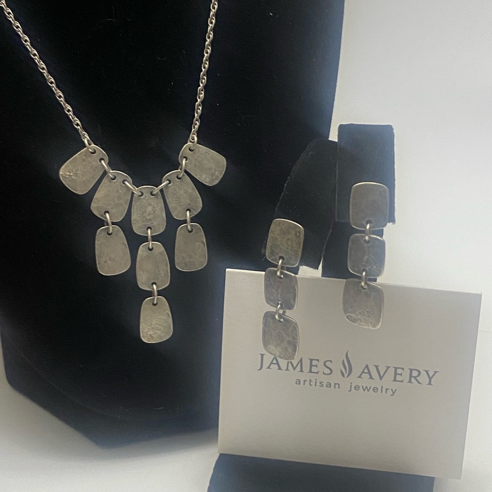 ⭐️JAMES AVERY⭐️ Set - Hammered Square Link Earring and Necklace - Retired - Picture 2 of 15